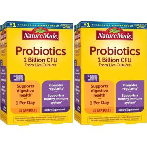 Nature Made Probiotics for Women and Men, Probiotic Capsules 1 Billion CFU from Live Cultures for Immune & Digestive Support, 30 Capsules, 30 Day Supply(30 Count (Pack of 2))