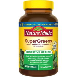 Nature Made Super Greens with Probiotic Capsules, Made with 1/2 Cup Veggies Per Serving + Probiotics for Digestive Health, 75 Capsules, 25 Day Supply