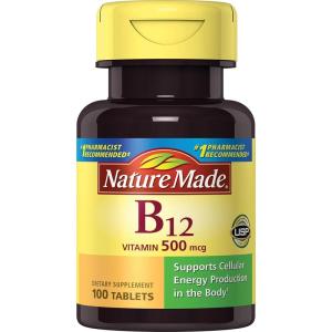 Nature Made Vitamin B12 500 mcg, Dietary Supplement for Energy Metabolism Support, B12 Vitamins 500 mcg, 200 Tablets, 200 Day Supply(100 Count (Pack of 2))