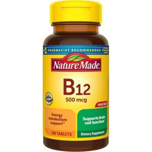 Nature Made Vitamin B12 500 mcg, Dietary Supplement for Energy Metabolism Support, B12 Vitamins 500 mcg, 200 Tablets, 200 Day Supply(200 Count (Pack of 1))