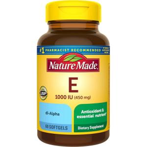 Nature Made Vitamin E 450 mg (1000 IU) dl-Alpha Softgels, 60 Count for Antioxidant Support (Pack of 3)(Unflavored)