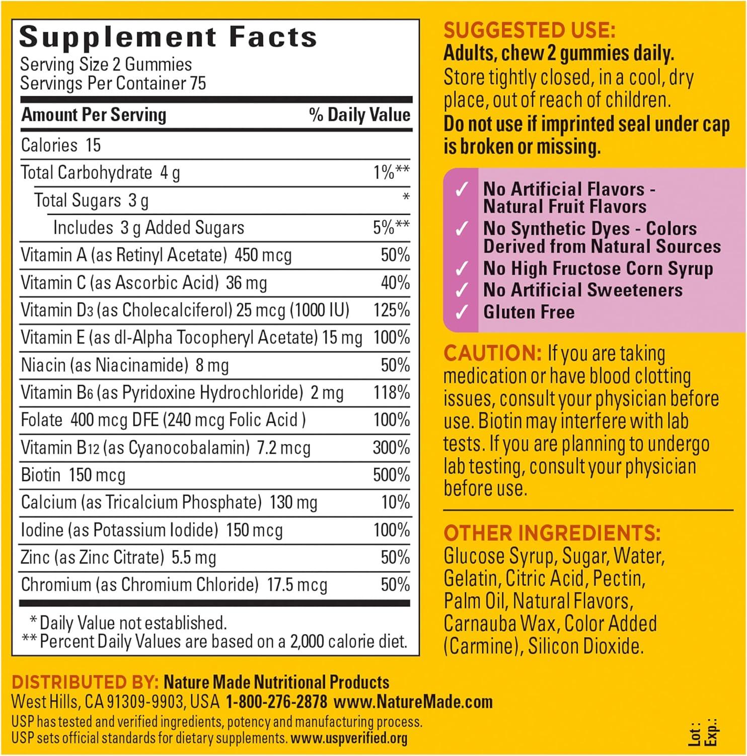 image:imageNature Made Multivitamin Gummies Combo Pack for Him amp Her Tasty Men amp Womens Multivitamin with Vitamin C Vitamin D3 B Vitamins Zinc amp More Two Multivitamin Bottles
