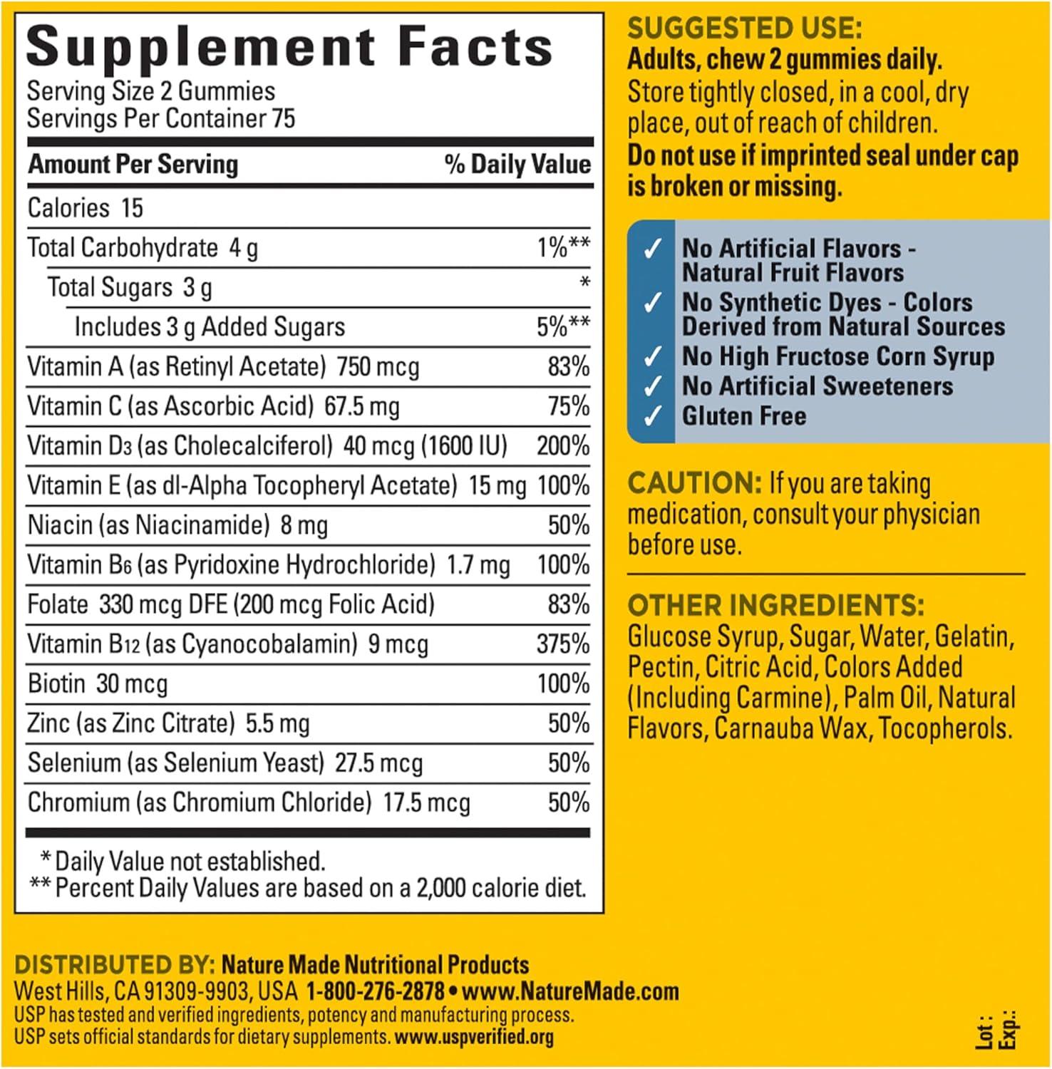 image:imageNature Made Multivitamin Gummies Combo Pack for Him amp Her Tasty Men amp Womens Multivitamin with Vitamin C Vitamin D3 B Vitamins Zinc amp More Two Multivitamin Bottles