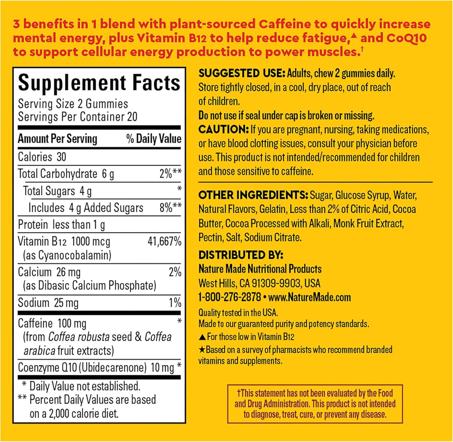 image:imageNature Made Wellblends EnergyMAX Gummies Fast Acting Caffeine CoQ10 amp Vitamin B12 1000mcg Energy Support Gummy Vitamins Nature Made Gummies 40 Count