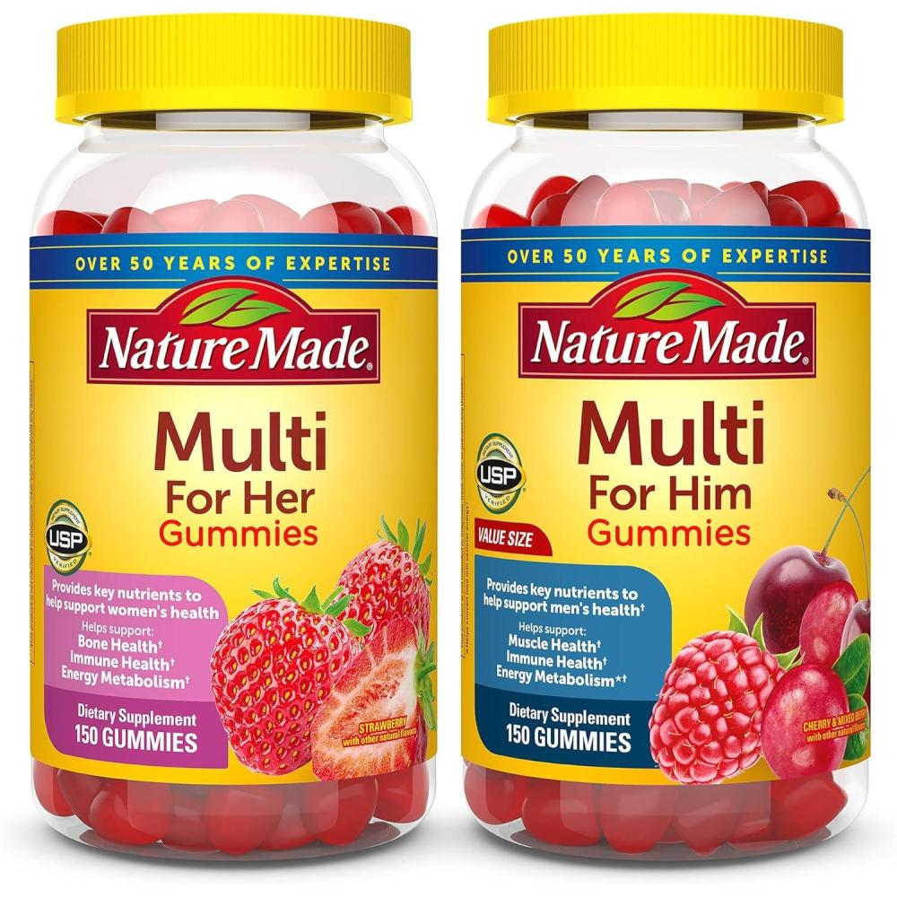 image:imageNature Made Multivitamin Gummies Combo Pack for Him amp Her Tasty Men amp Womens Multivitamin with Vitamin C Vitamin D3 B Vitamins Zinc amp More Two Multivitamin Bottles