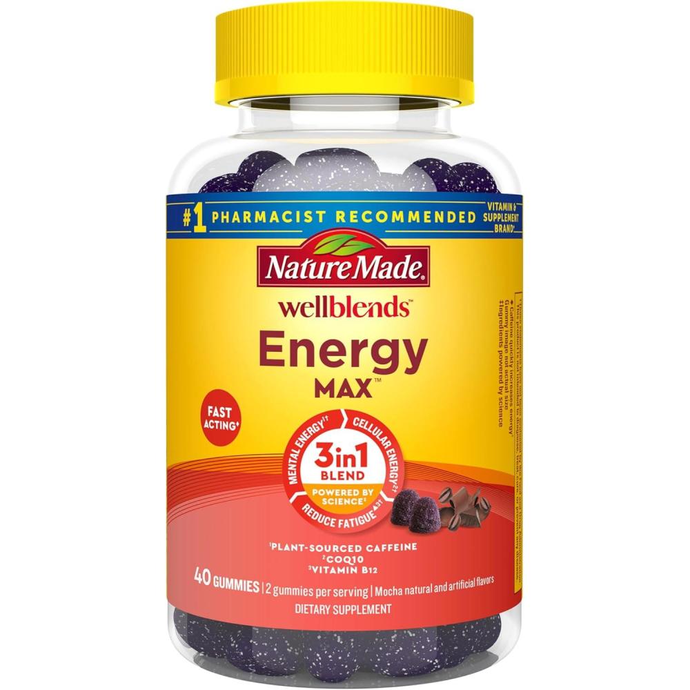 image:imageNature Made Wellblends EnergyMAX Gummies Fast Acting Caffeine CoQ10 amp Vitamin B12 1000mcg Energy Support Gummy Vitamins Nature Made Gummies 40 Count