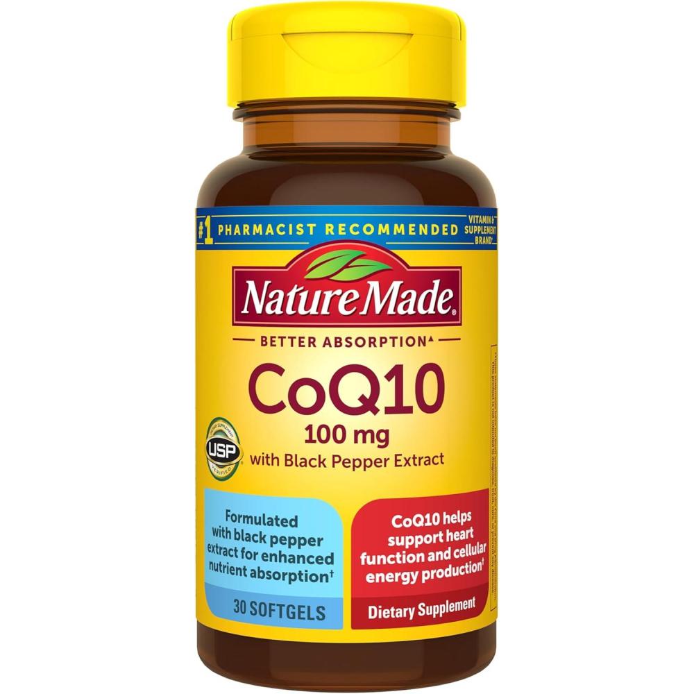 image:imageNature Made CoQ10 100mg with Black Pepper Extract for Enhanced Nutrient Absorption Dietary CoQ10 Supplement for Heart Health Support 30 Softgels 30 Day Supply