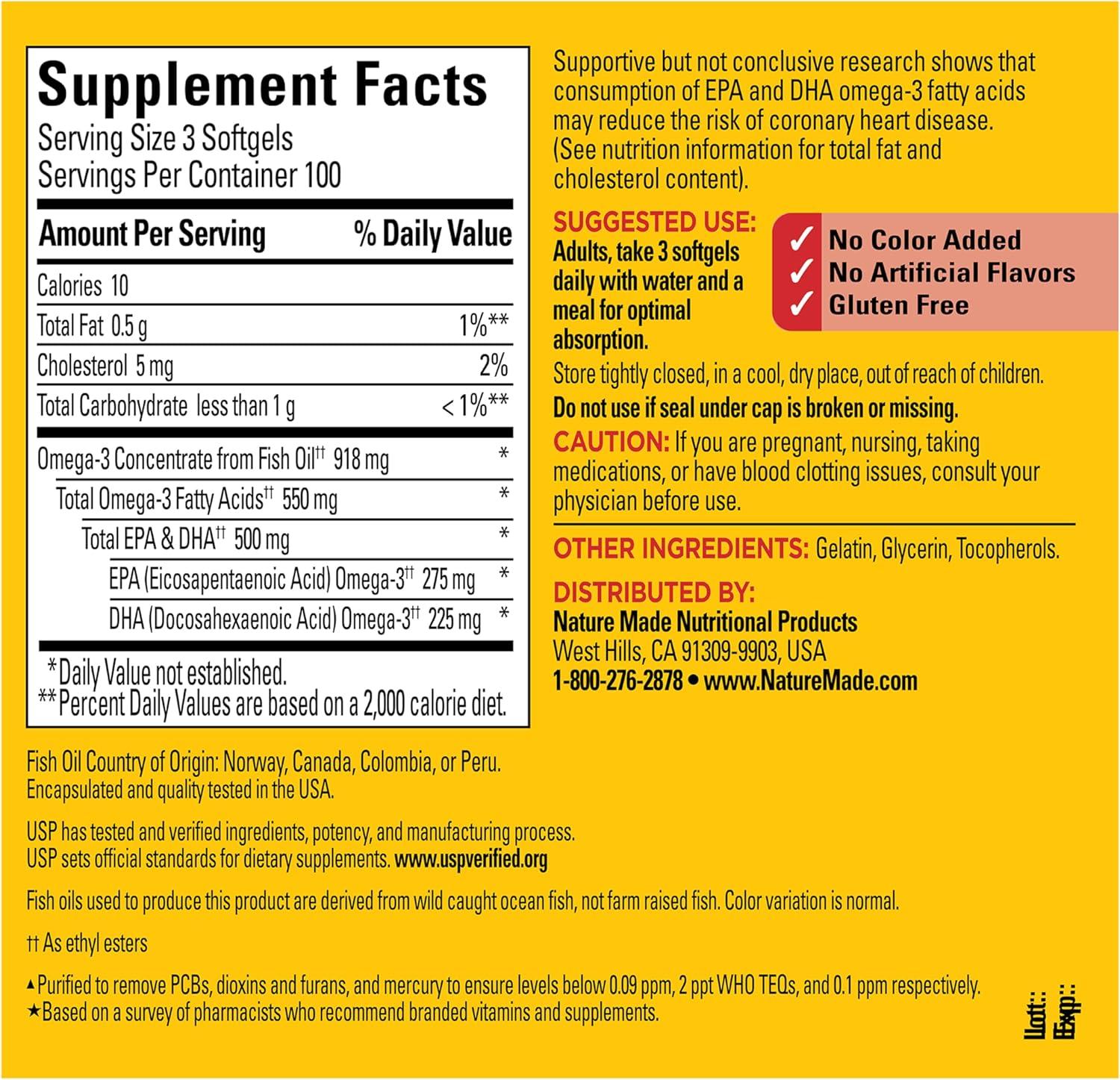 image:imageNature Made Omega 3 Fish Oil Supplements 550mg Per Serving Fish Oil Omega 3 Supplements as Ethyl Esters for Healthy Heart Support 300 Softgels 100 Day Supply300 Count Pack of 1