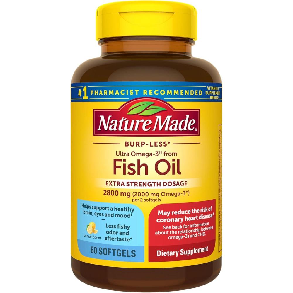 image:imageNature Made Extra Strength Omega 3 Fish Oil Supplements 2800mg Fish Oil Omega 3 Supplements as Ethyl Esters for Healthy Heart Brain Eyes Mood Support 60 Softgels 30 Day Supply