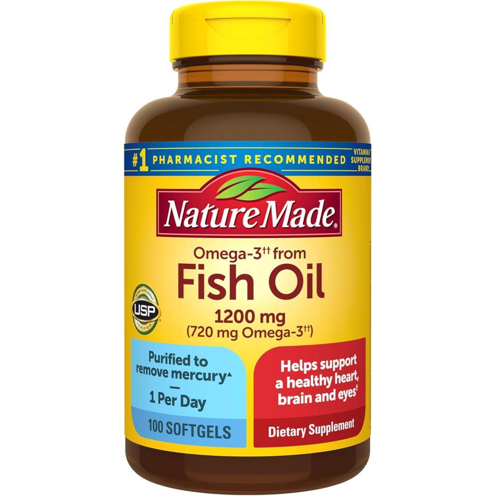 image:imageNature Made Fish Oil Omega 3 Supplements Omega 3 Fish Oil as Ethyl Esters 1200 mg Softgels EPA DHA Supplement for Healthy Heart Brain Eye Support One Per Day 100 Softgels
