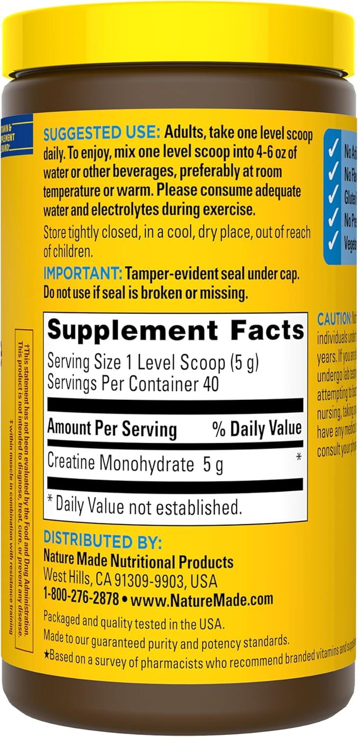 image:imageNature Made Micronized Creatine Monohydrate Powder 5 g per Serving Unflavored Drink Mix Powder Muscle Support 200 g 40 Day Supply