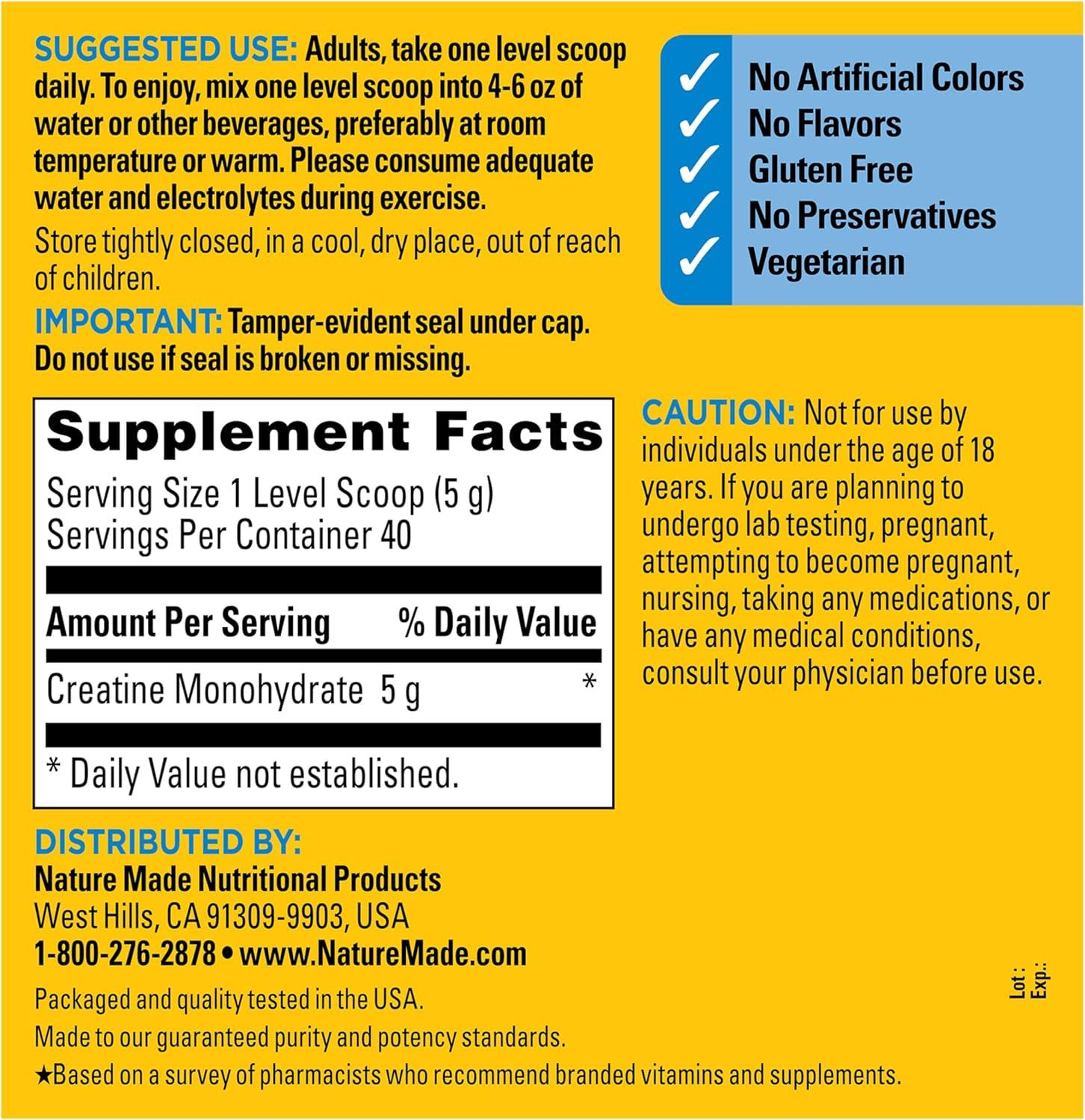 image:imageNature Made Micronized Creatine Monohydrate Powder 5 g per Serving Unflavored Drink Mix Powder Muscle Support 200 g 40 Day Supply